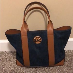 Michale kors denim brown leather bag